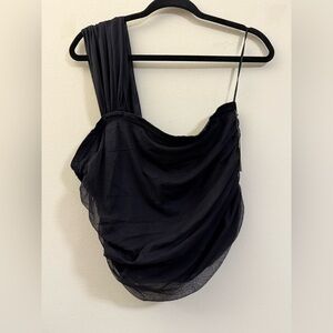 NWT Maeve Anthropologie One‎ Shoulder Crop Top in Black - L